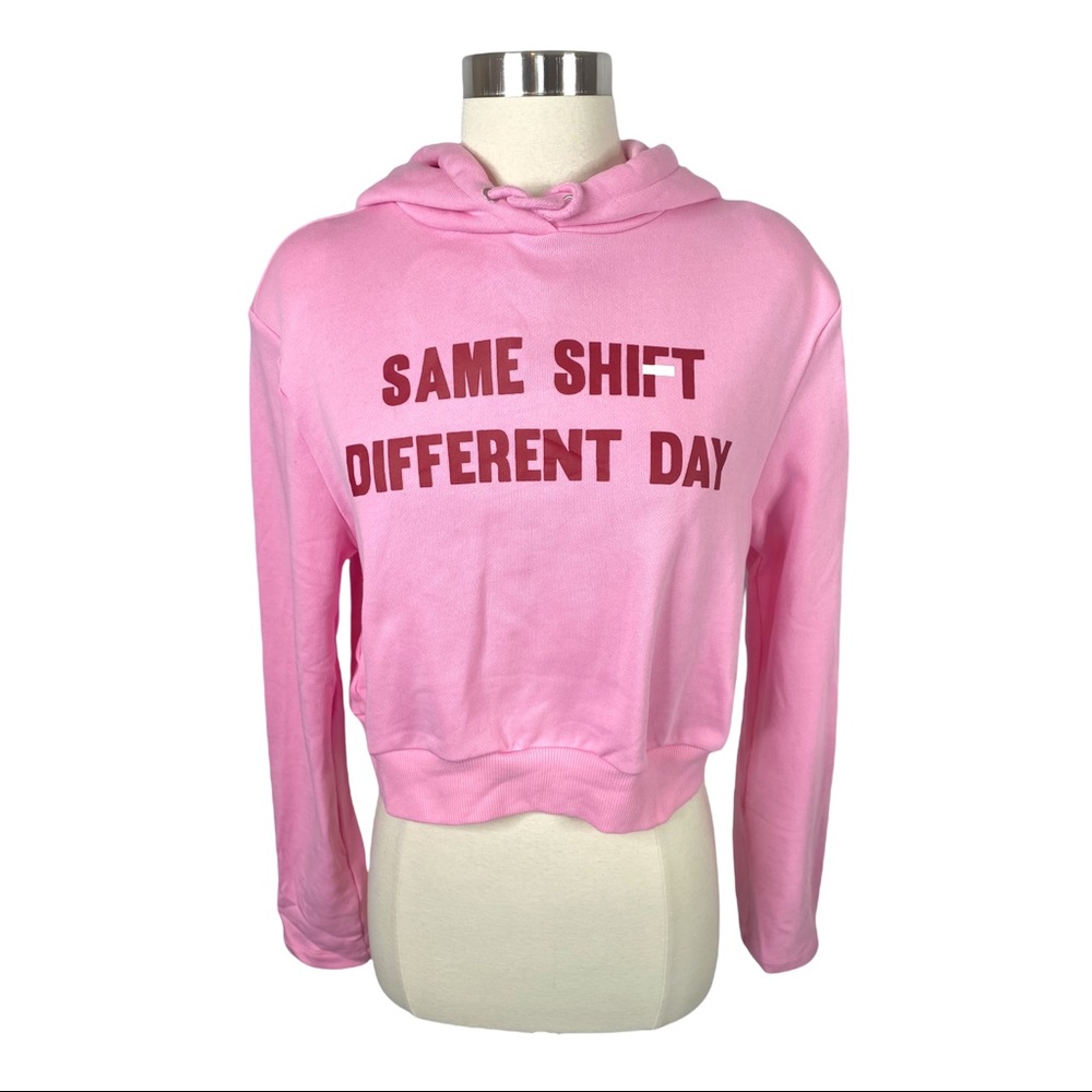 Grey Lab Pink "Same Shift Different Day" Cropped Hoodie - Size Medium - Picture 1 of 4